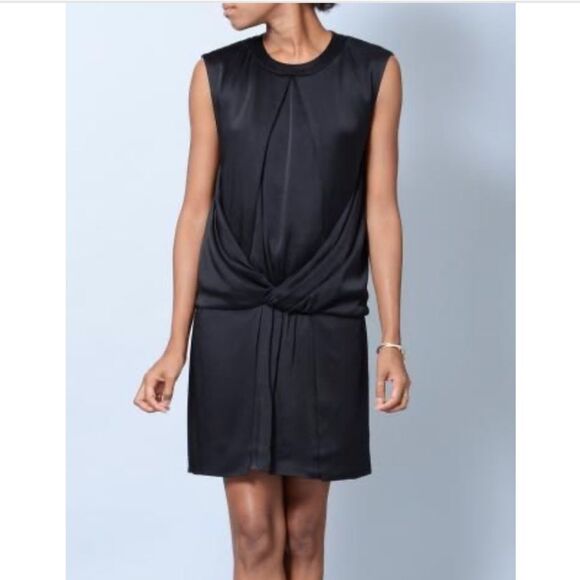 Alexander Wang Womens Twisted Front Drop Waist‎ Muscle Tee Dress Black Size 4 - Picture 1 of 7